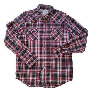 Aeropostale Western Pearl Snap Shirt Mens L‎ Long Sleeve Red Plaid Pockets